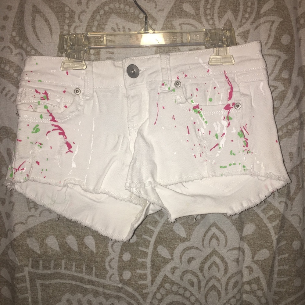 White Shorts with Paint Stain Design
